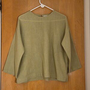 Eileen Fisher Organic Linen Lettuce Green Top 3/4 Sleeve Size XS/S Oversized